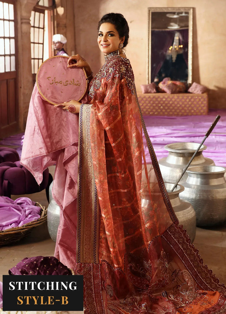 Jhoomro By Nureh Embroidered Organza Suit Unstitched 4 Piece NU24J NL-71 Gehna - Formal Collection