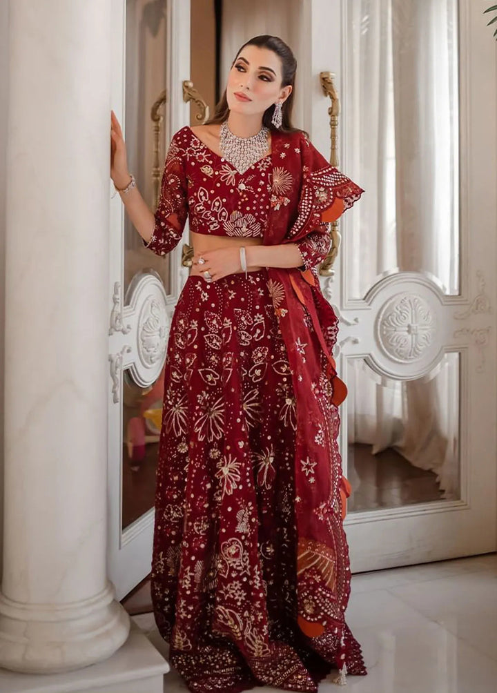 Jhoomro By Nureh Embroidered Organza Suits Unstitched 4 Piece NU23JH NL-53 Mahro - Luxury Formal Collection