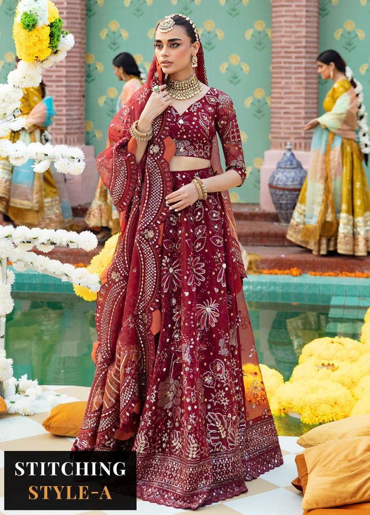 Jhoomro By Nureh Embroidered Organza Suits Unstitched 4 Piece NU23JH NL-53 Mahro - Luxury Formal Collection