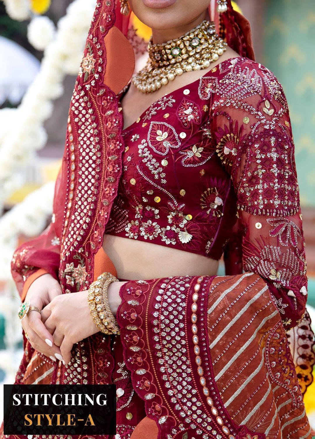 Jhoomro By Nureh Embroidered Organza Suits Unstitched 4 Piece NU23JH NL-53 Mahro - Luxury Formal Collection