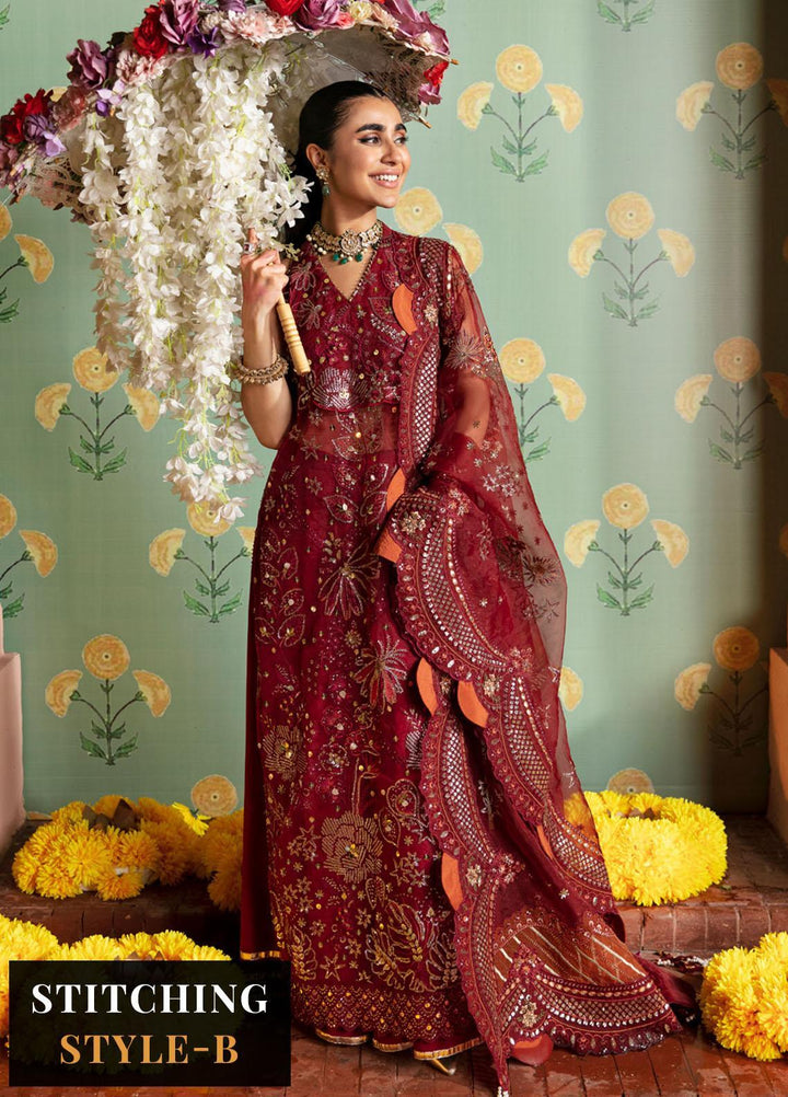 Jhoomro By Nureh Embroidered Organza Suits Unstitched 4 Piece NU23JH NL-53 Mahro - Luxury Formal Collection