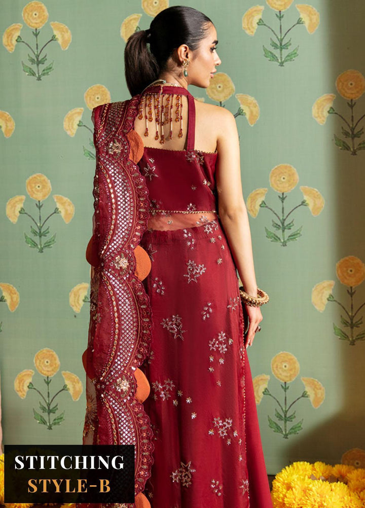 Jhoomro By Nureh Embroidered Organza Suits Unstitched 4 Piece NU23JH NL-53 Mahro - Luxury Formal Collection