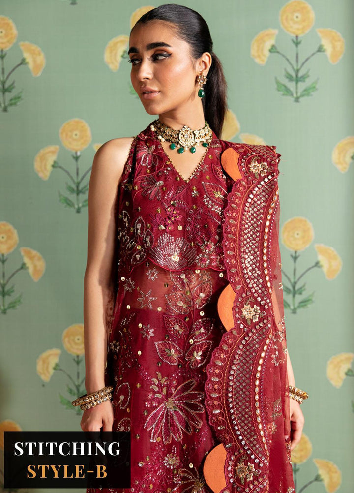 Jhoomro By Nureh Embroidered Organza Suits Unstitched 4 Piece NU23JH NL-53 Mahro - Luxury Formal Collection