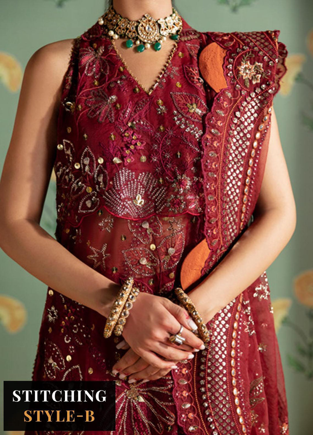 Jhoomro By Nureh Embroidered Organza Suits Unstitched 4 Piece NU23JH NL-53 Mahro - Luxury Formal Collection