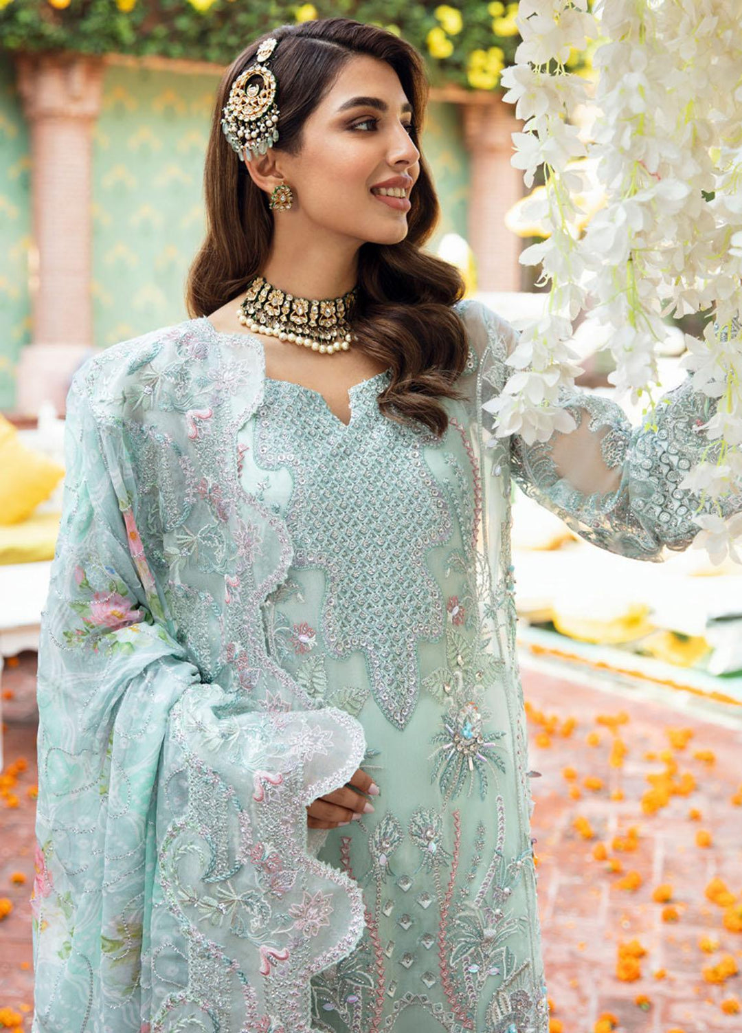 Jhoomro By Nureh Embroidered Organza Suits Unstitched 4 Piece NU23JH NL-55 Reena - Luxury Formal Collection
