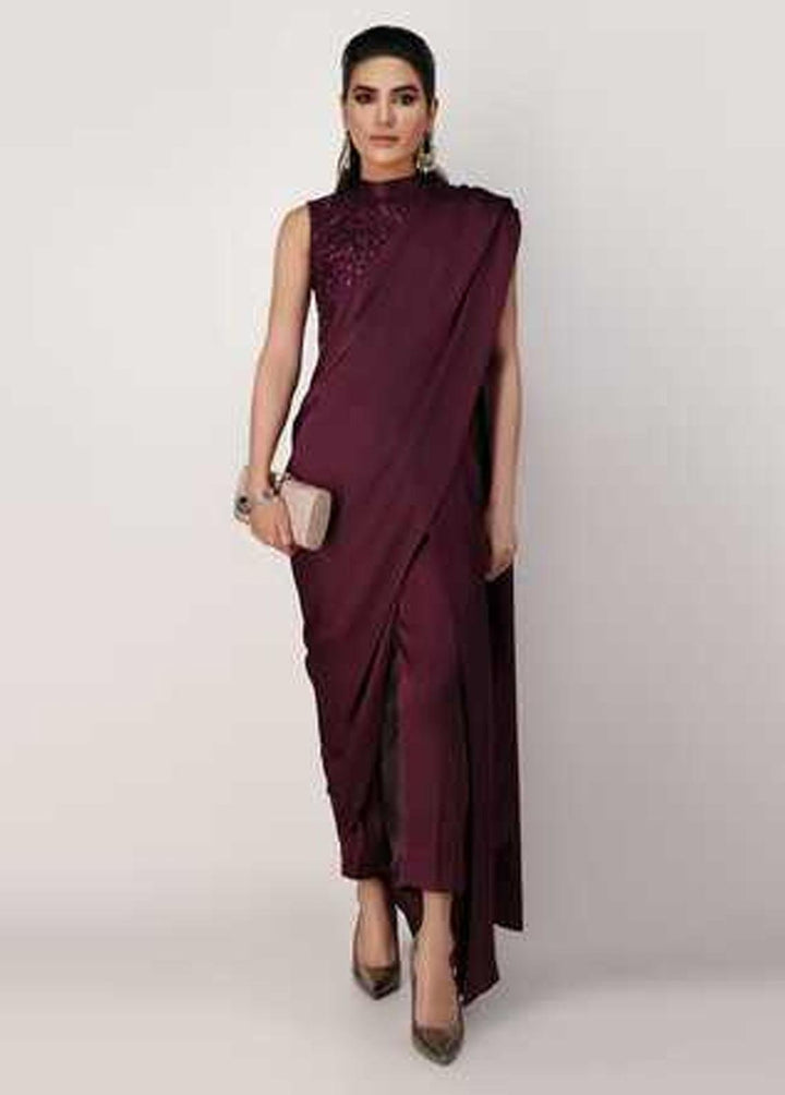 Jooray Kapray Pret Formal Net Saree JK23F Deep Purple Pant Sari