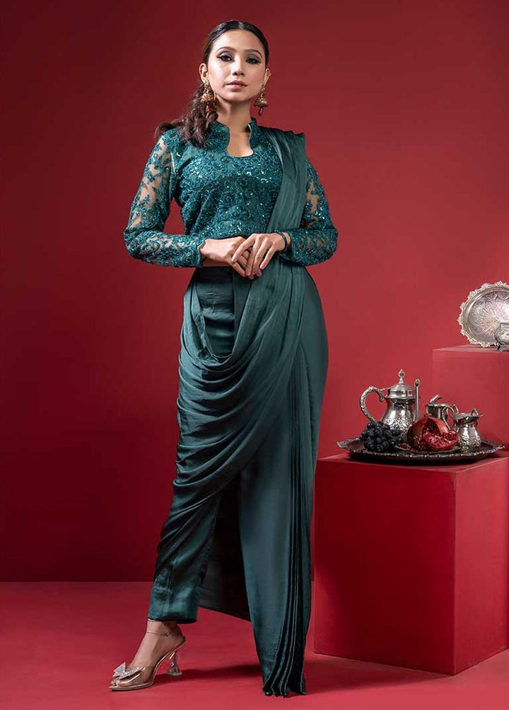 Jooray Kapray Pret Formal Net Saree JK23F Pant Sari Green