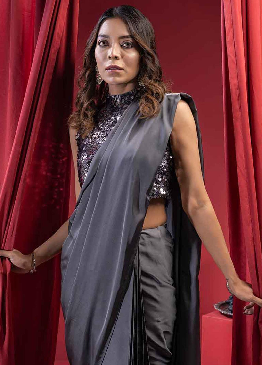 Jooray Kapray Pret Formal Net Saree JK23F Pant Sari Grey