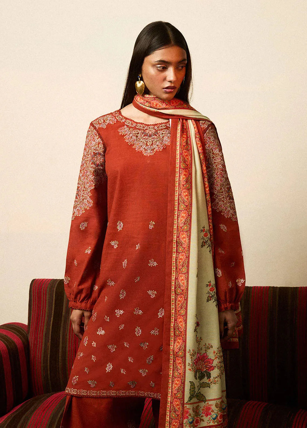 Jugnu by Hussain Rehar Embroidered Khaddar Suits Unstitched 3 Piece HRR24J Aurelia - Winter Collection