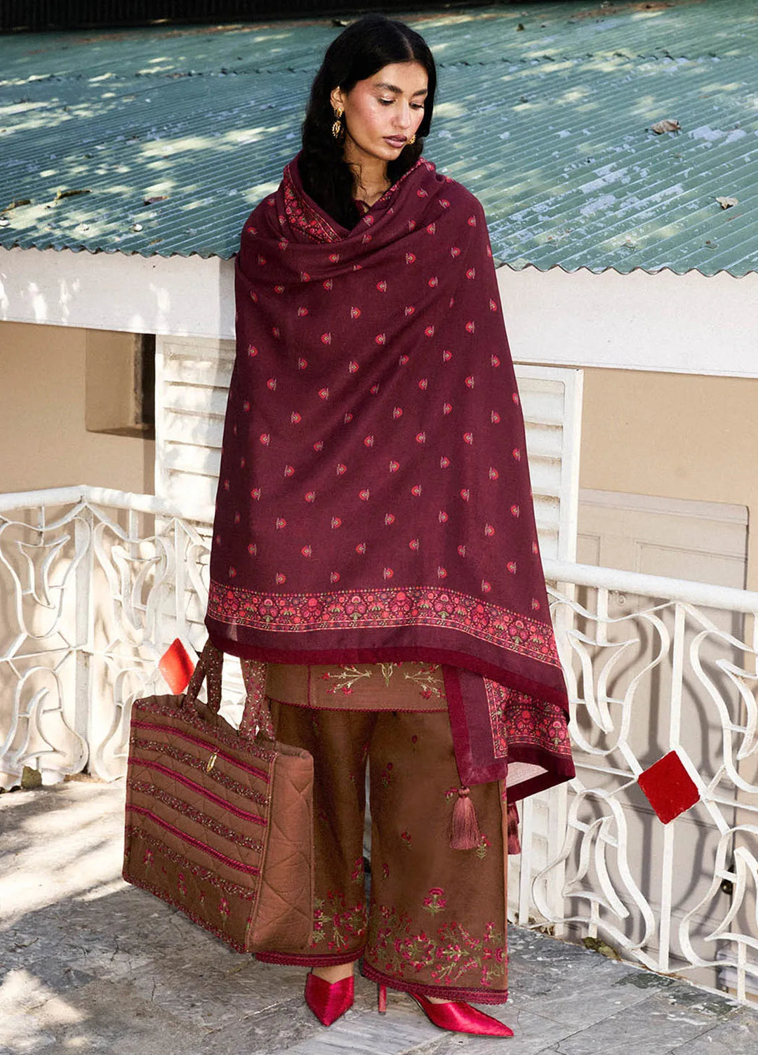 Jugnu by Hussain Rehar Embroidered Khaddar Suits Unstitched 3 Piece HRR24J Hazel - Winter Collection