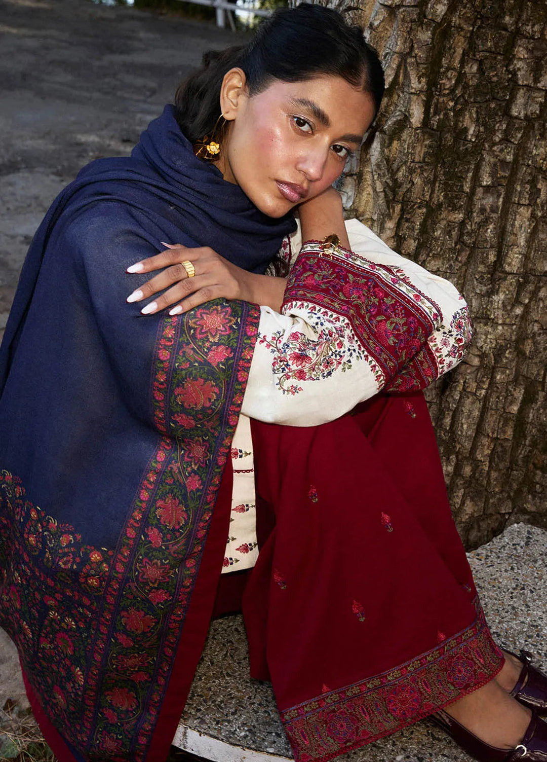 Jugnu by Hussain Rehar Embroidered Khaddar Suits Unstitched 3 Piece HRR24J Rouge - Winter Collection