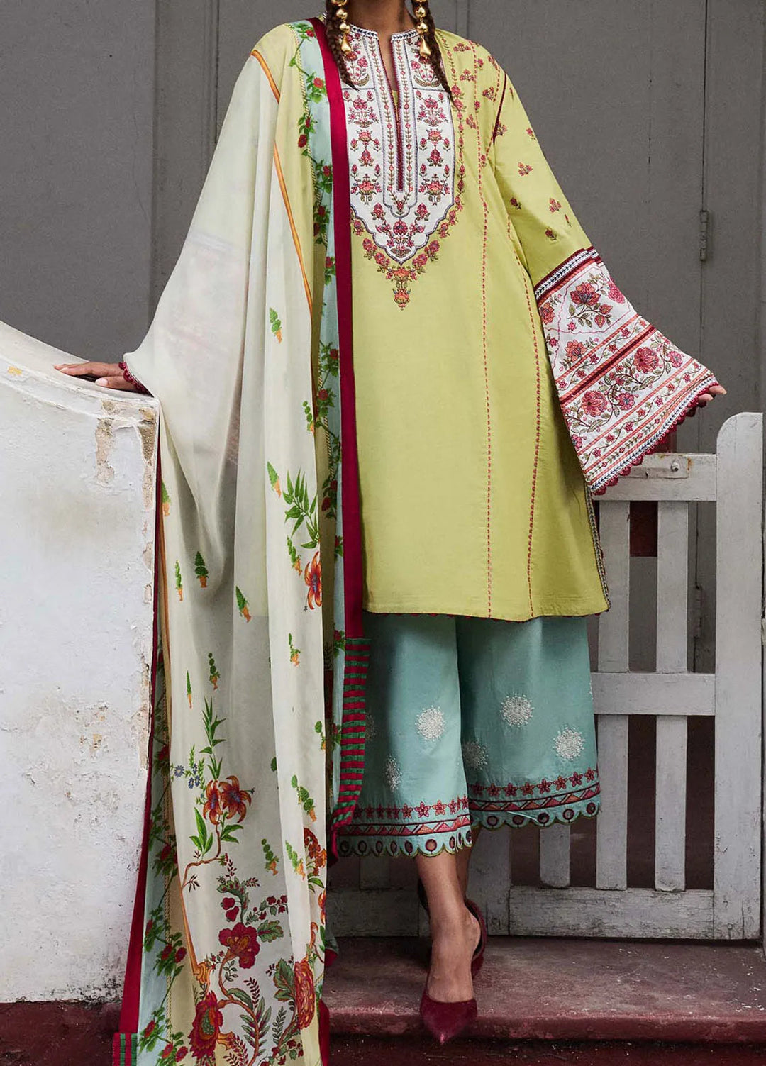 Jugnu by Hussain Rehar Embroidered Lawn Suit Unstitched 3 Piece HRR25JS D-10 Siran - Summer Collection