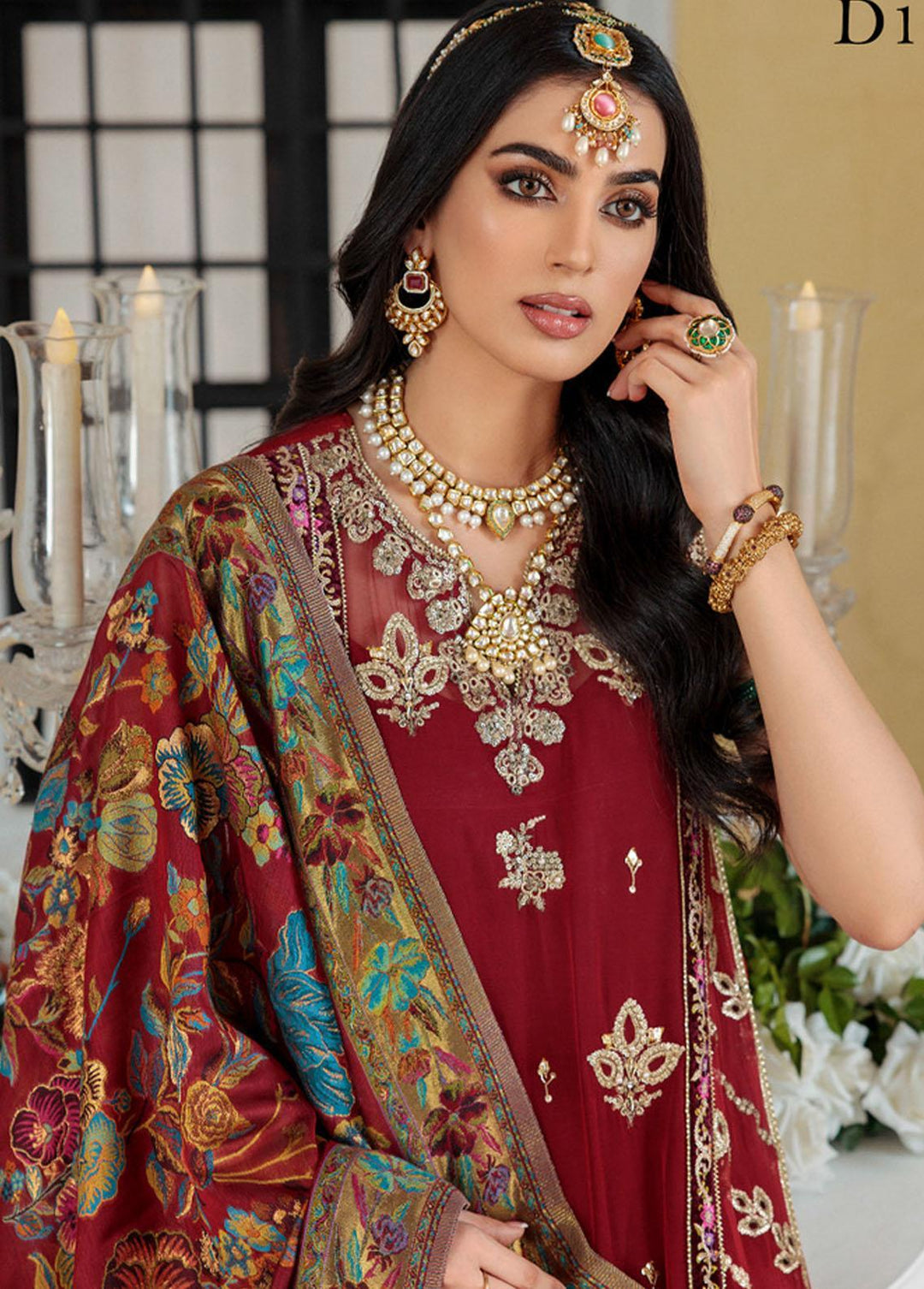 Noor Kaani by Saadia Asad Embroidered Chiffon Suits Unstitched 3 Piece SA22K D1 - Luxury Collection