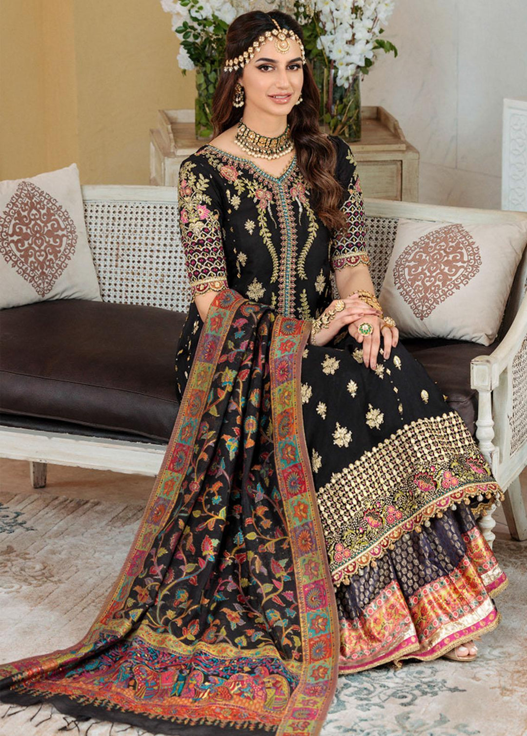 Noor Kaani by Saadia Asad Embroidered Chiffon Suits Unstitched 3 Piece SA22K D3 - Luxury Collection