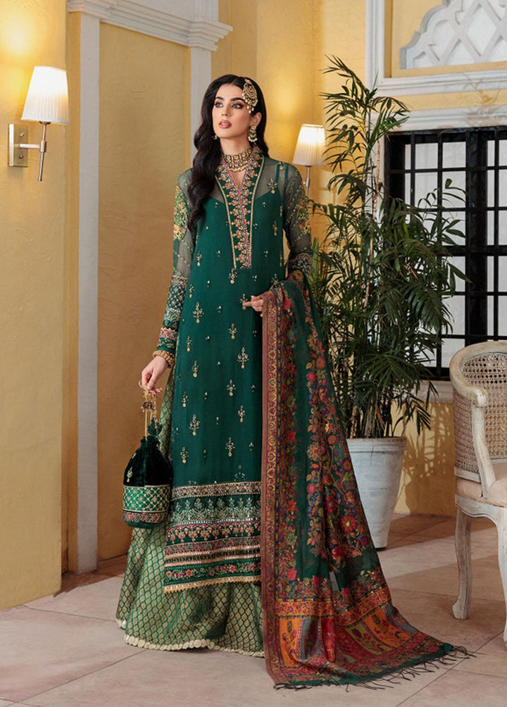Noor Kaani by Saadia Asad Embroidered Chiffon Suits Unstitched 3 Piece SA22K D5 - Luxury Collection