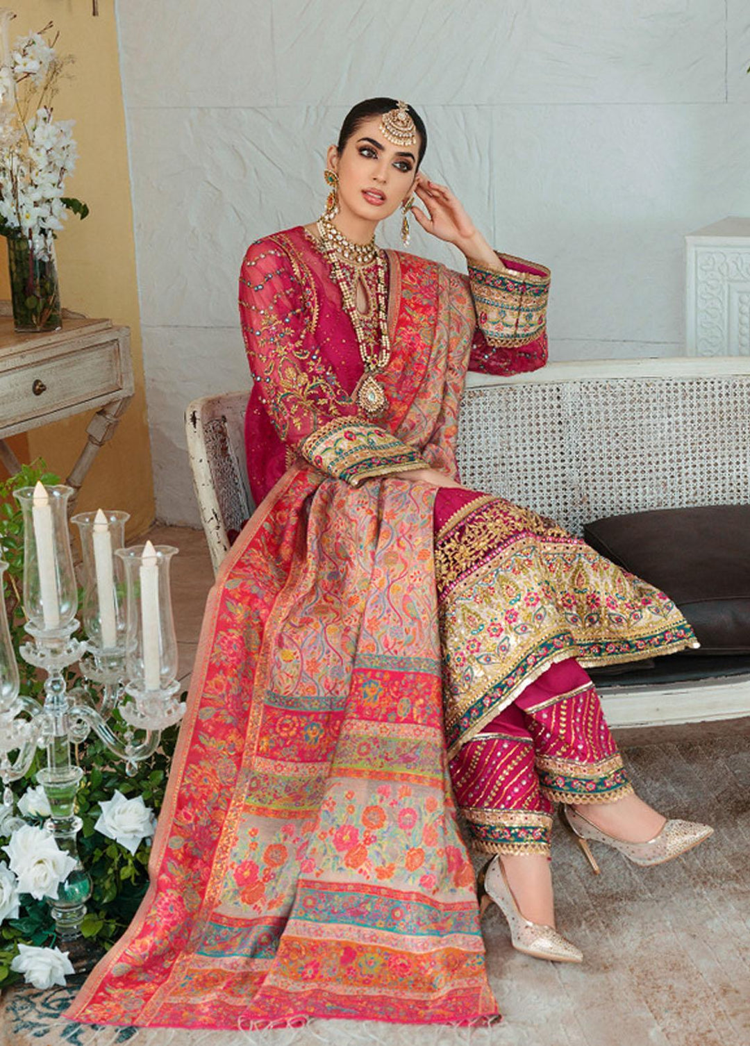 Noor Kaani by Saadia Asad Embroidered Organza Suits Unstitched 3 Piece SA22K D6 - Luxury Collection