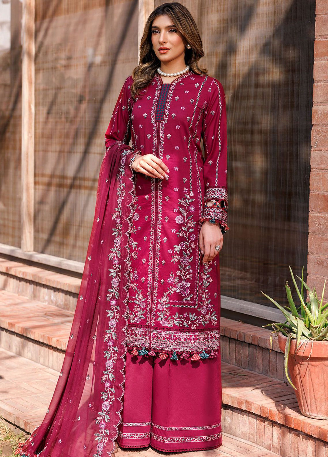 Kaavish By Farasha Embroidered Lawn Suits Unstitched 3 Piece FSH24K D-01 Garnet Glam - Festive Collection