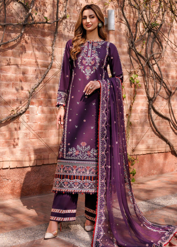Kaavish By Farasha Embroidered Lawn Suits Unstitched 3 Piece FSH24K D-02 Shadow Berry - Festive Collection