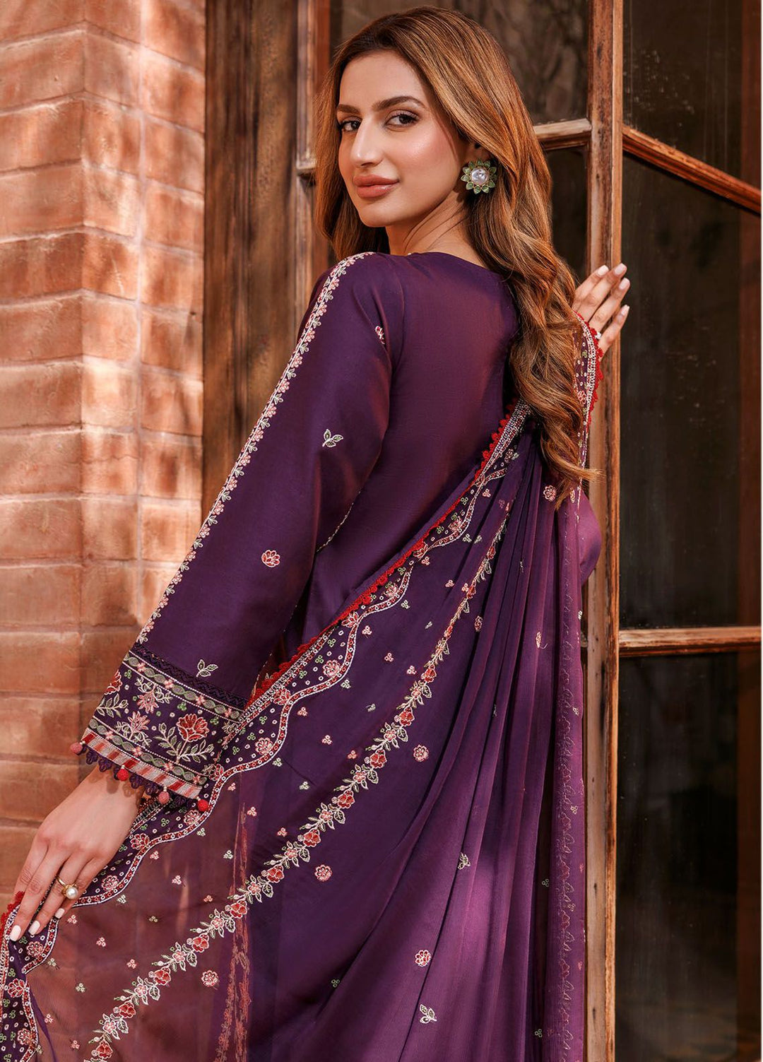 Kaavish By Farasha Embroidered Lawn Suits Unstitched 3 Piece FSH24K D-02 Shadow Berry - Festive Collection
