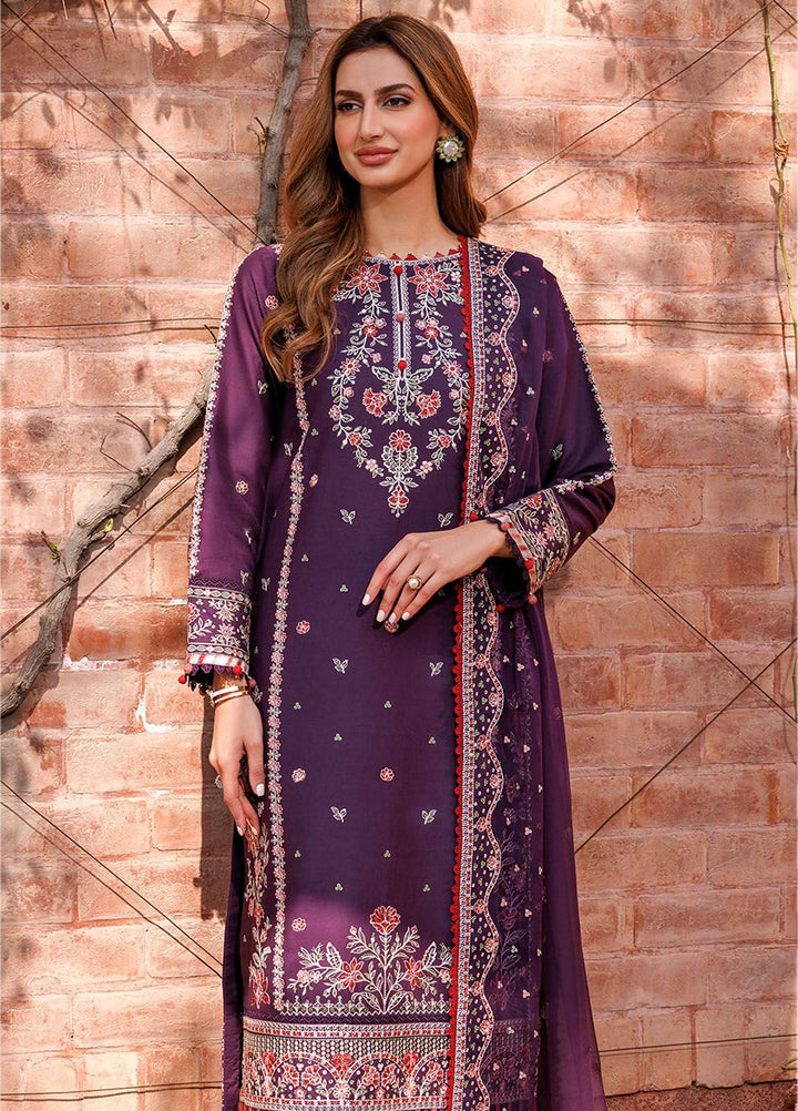 Kaavish By Farasha Embroidered Lawn Suits Unstitched 3 Piece FSH24K D-02 Shadow Berry - Festive Collection