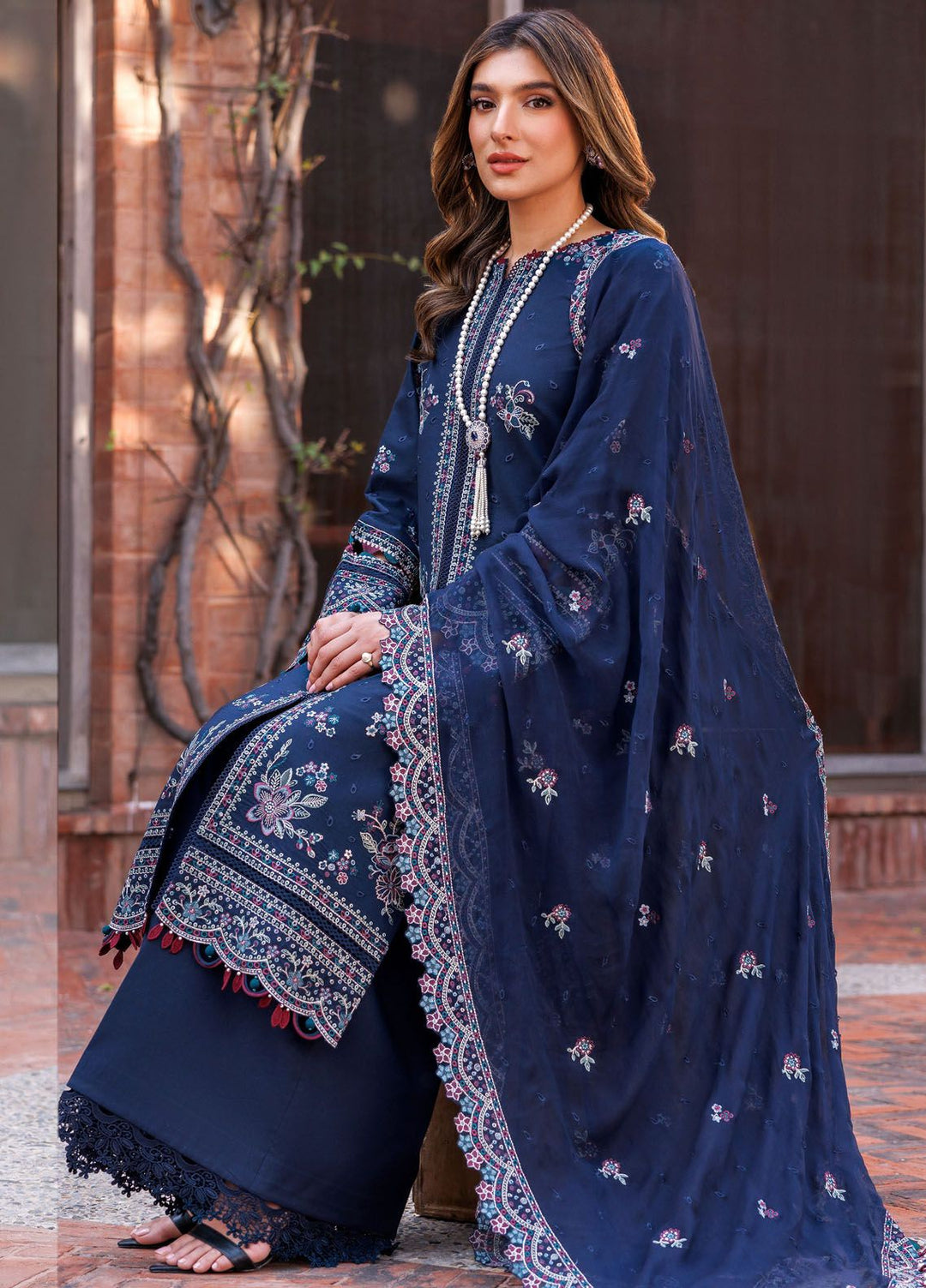 Kaavish By Farasha Embroidered Lawn Suits Unstitched 3 Piece FSH24K D-04 Deep Sapphire - Festive Collection