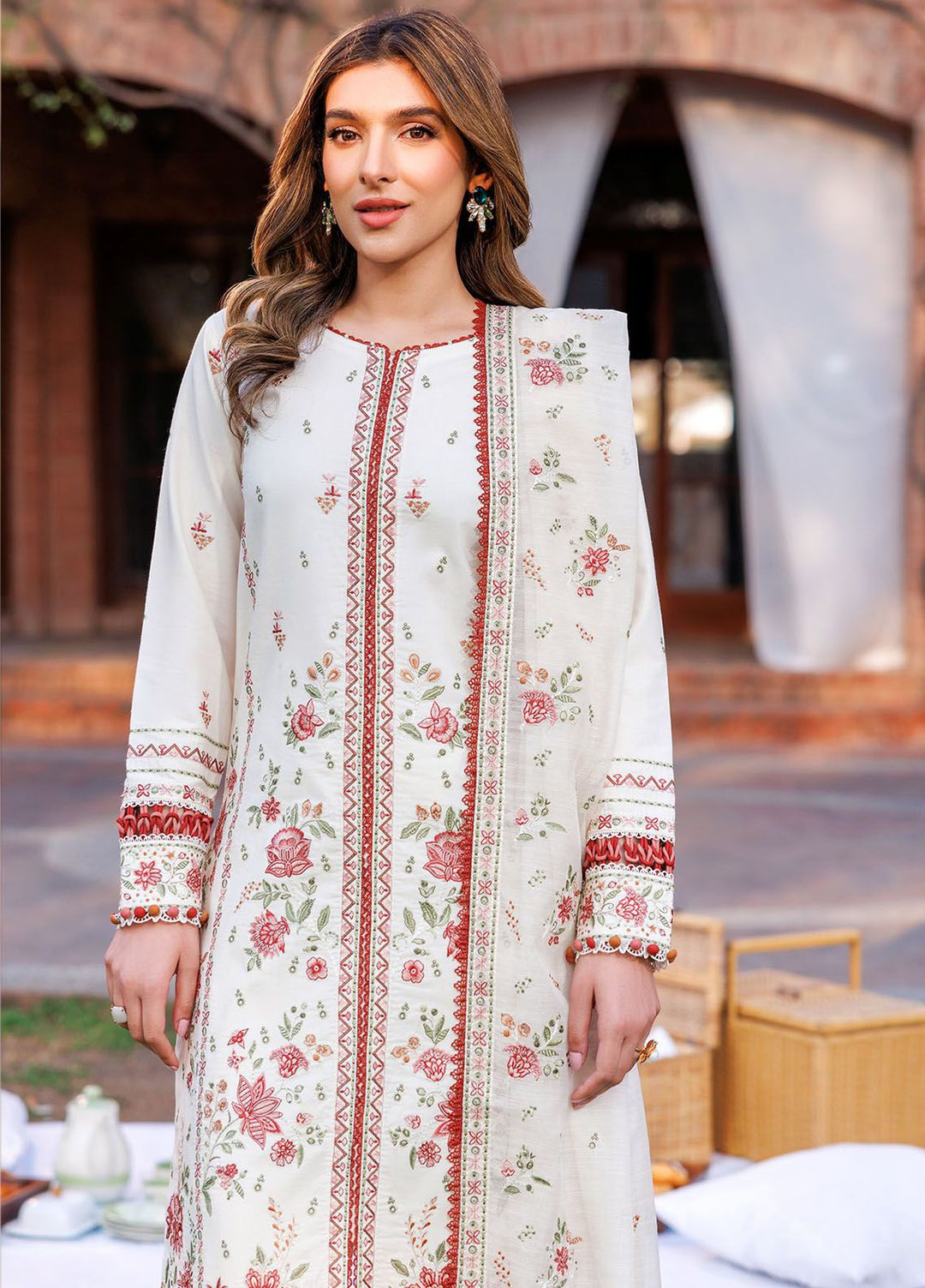 Kaavish By Farasha Embroidered Lawn Suits Unstitched 3 Piece FSH24K D-06 Surreal White - Festive Collection