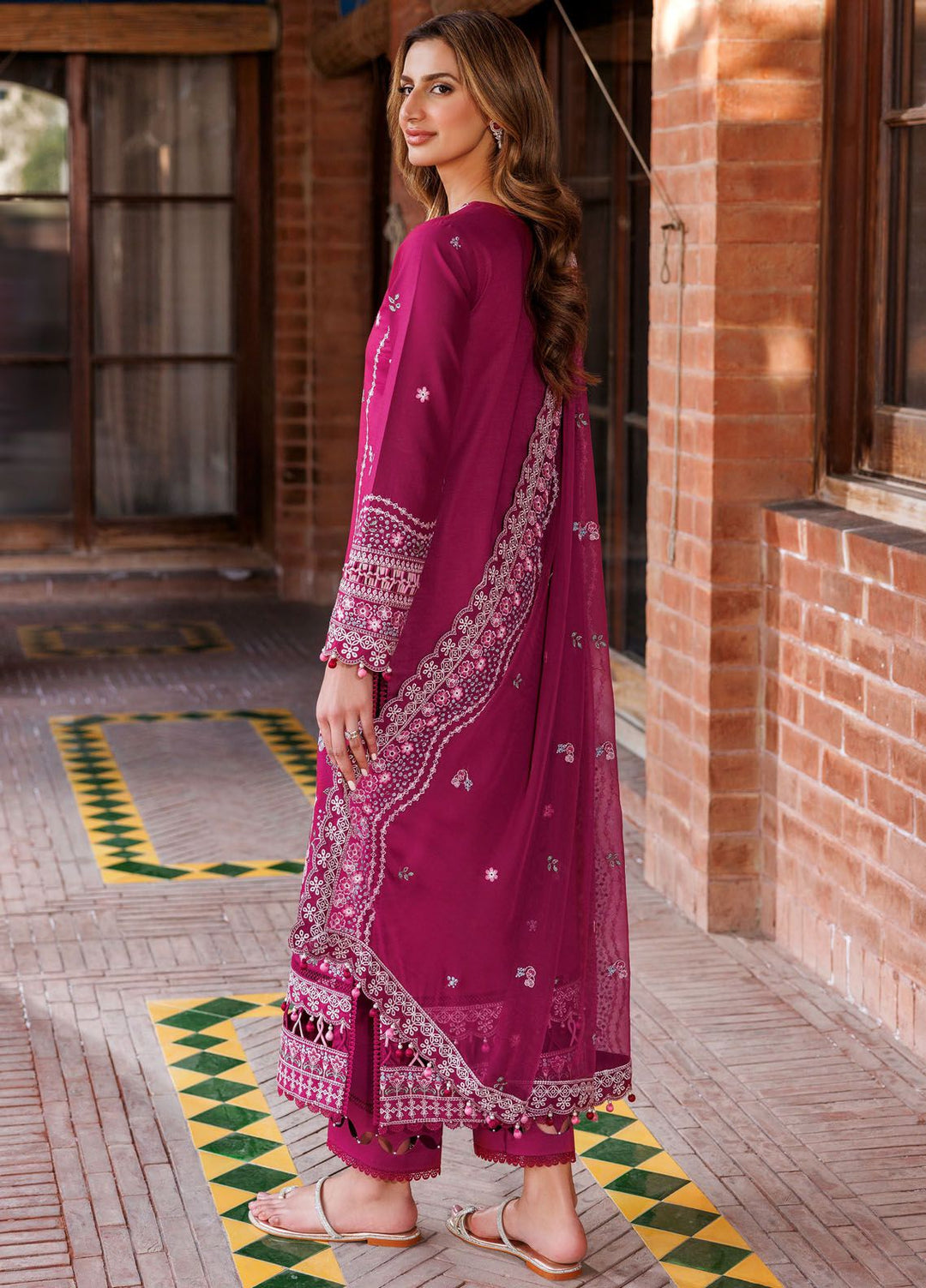 Kaavish By Farasha Embroidered Lawn Suits Unstitched 3 Piece FSH24K D-07 Rosy Somber - Festive Collection