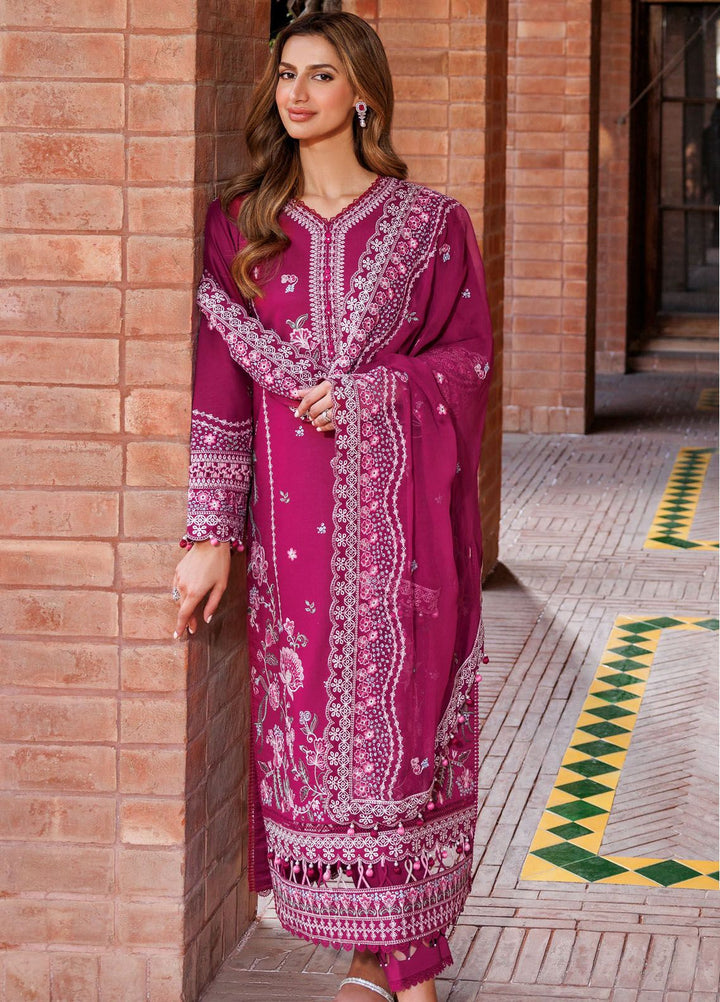 Kaavish By Farasha Embroidered Lawn Suits Unstitched 3 Piece FSH24K D-07 Rosy Somber - Festive Collection