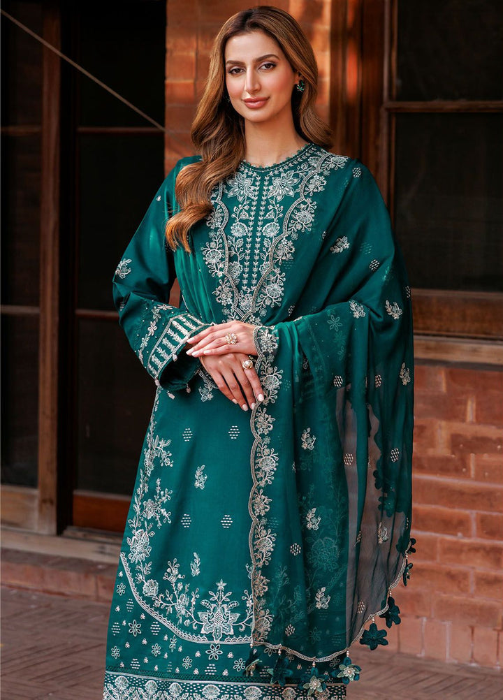Kaavish By Farasha Embroidered Lawn Suits Unstitched 3 Piece FSH24K D-08 Teal Garland - Festive Collection