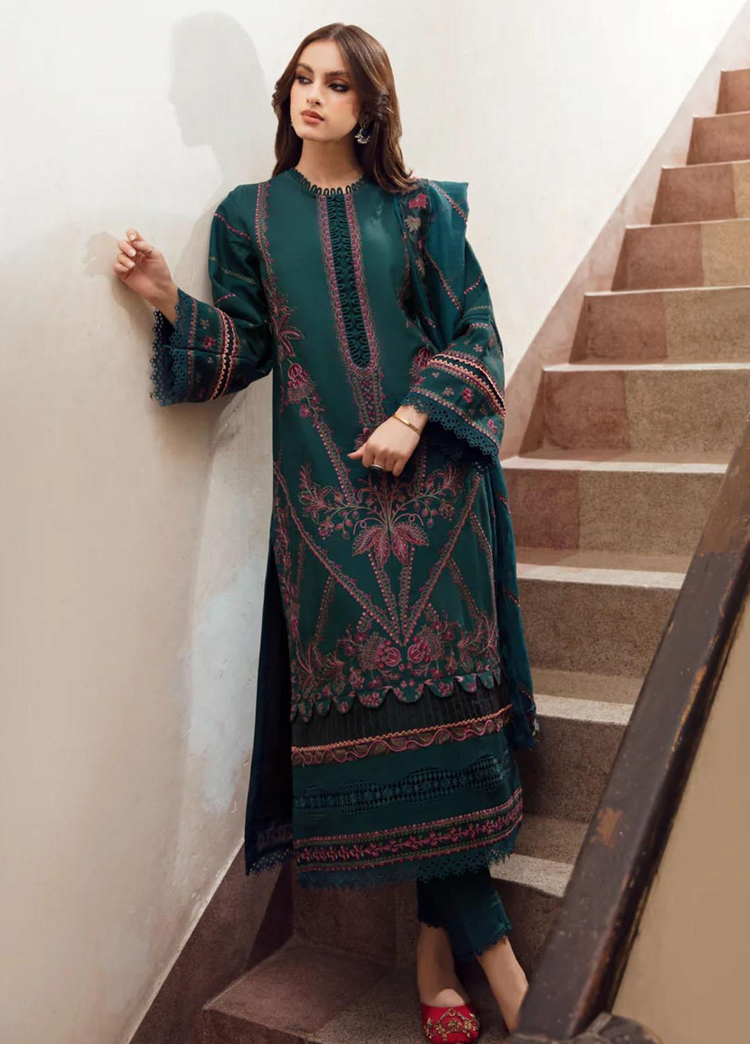 Kahani By Gisele Embroidered Khaddar Suits Unstitched 3 Piece GL23K Gladiolus Green - Winter Collection