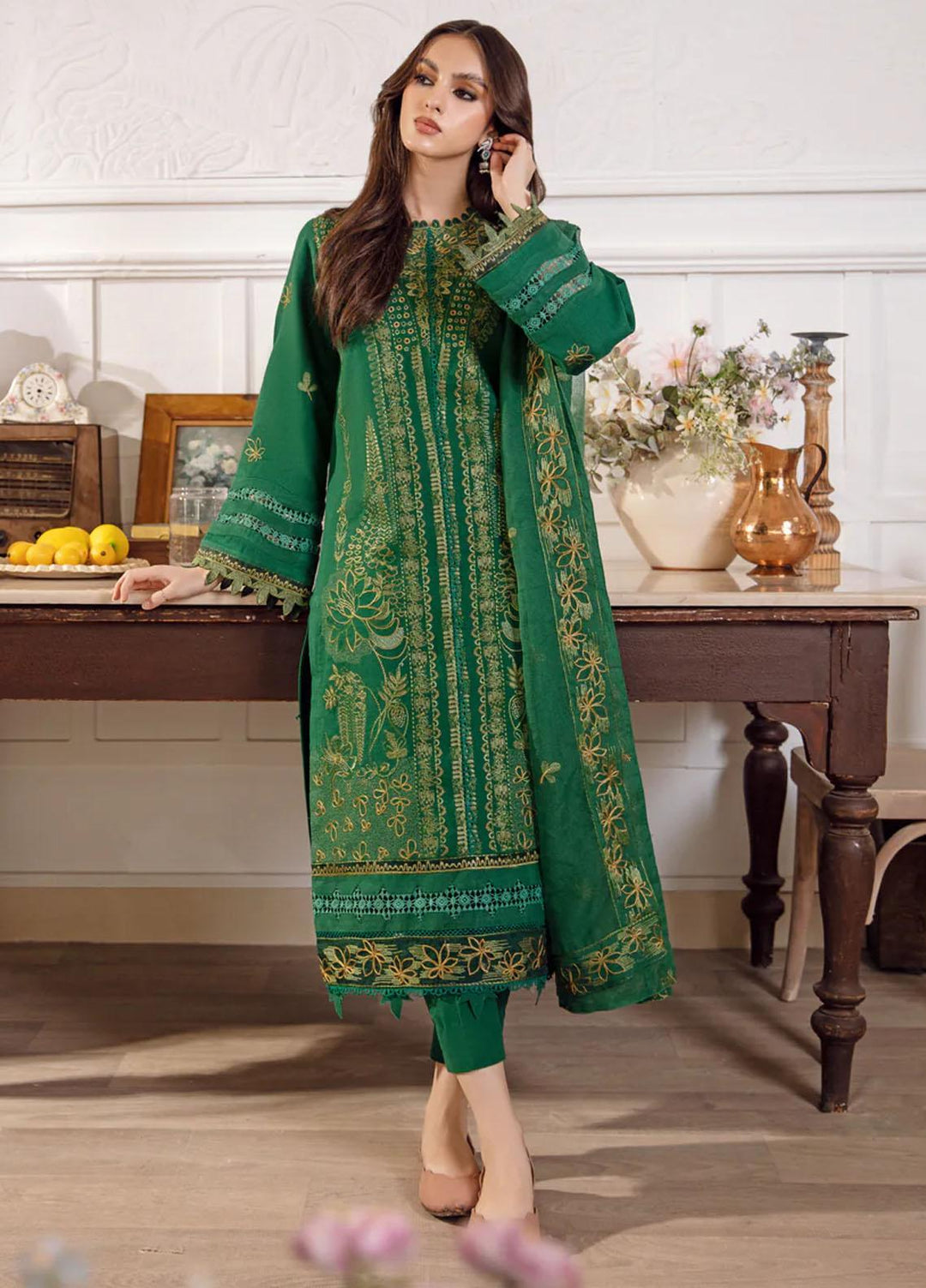 Kahani By Gisele Embroidered Khaddar Suits Unstitched 3 Piece GL23K Green Sorbet - Winter Collection