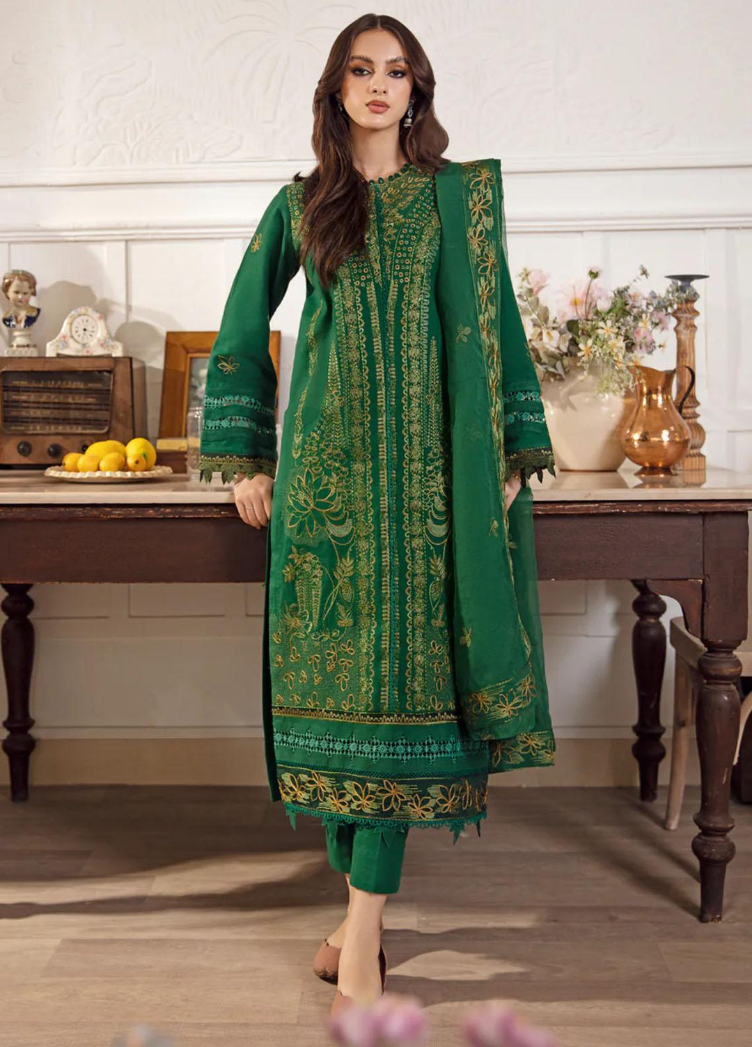 Kahani By Gisele Embroidered Khaddar Suits Unstitched 3 Piece GL23K Green Sorbet - Winter Collection