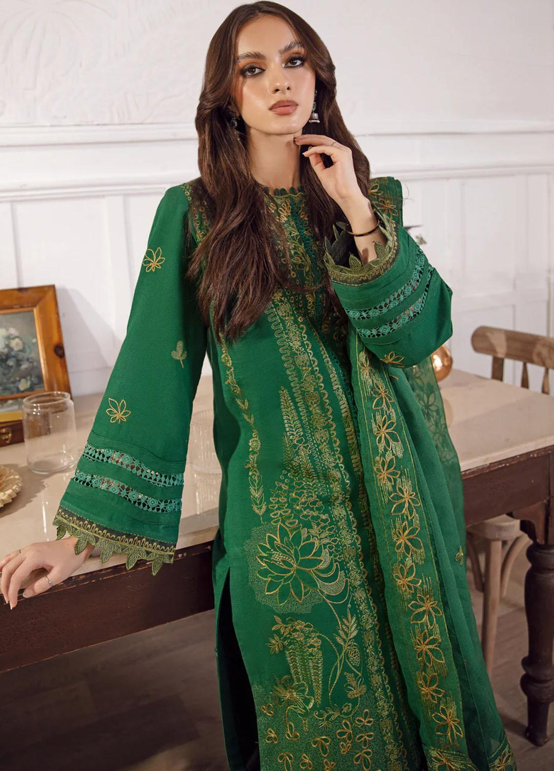 Kahani By Gisele Embroidered Khaddar Suits Unstitched 3 Piece GL23K Green Sorbet - Winter Collection
