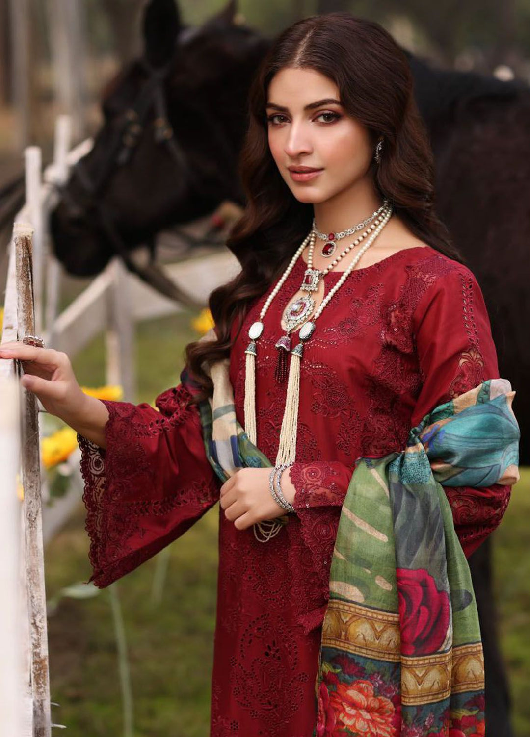 Kahf Embroidered Lawn Suit Unstitched 3 Piece KHF24FL KFL-02 Alora - Luxury Summer Collection