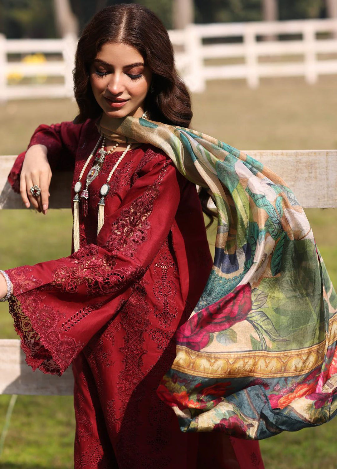 Kahf Embroidered Lawn Suit Unstitched 3 Piece KHF24FL KFL-02 Alora - Luxury Summer Collection