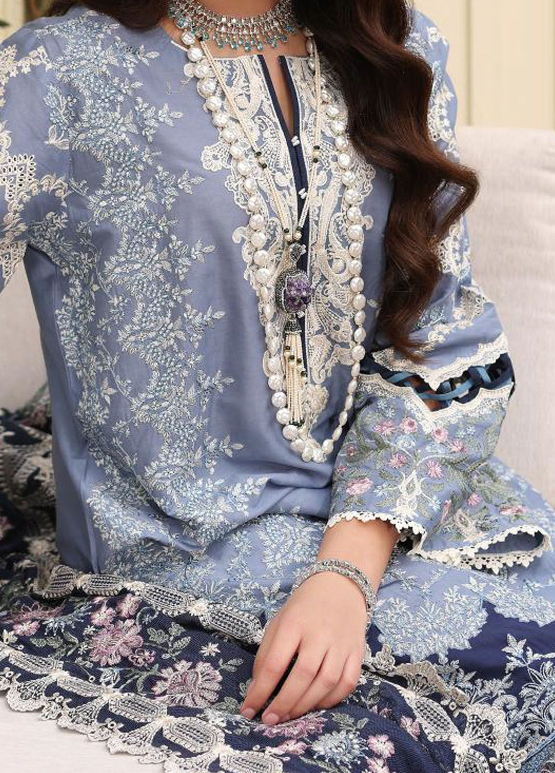 Kahf Embroidered Lawn Suit Unstitched 3 Piece KHF24FL KFL-04 Kinza - Luxury Summer Collection