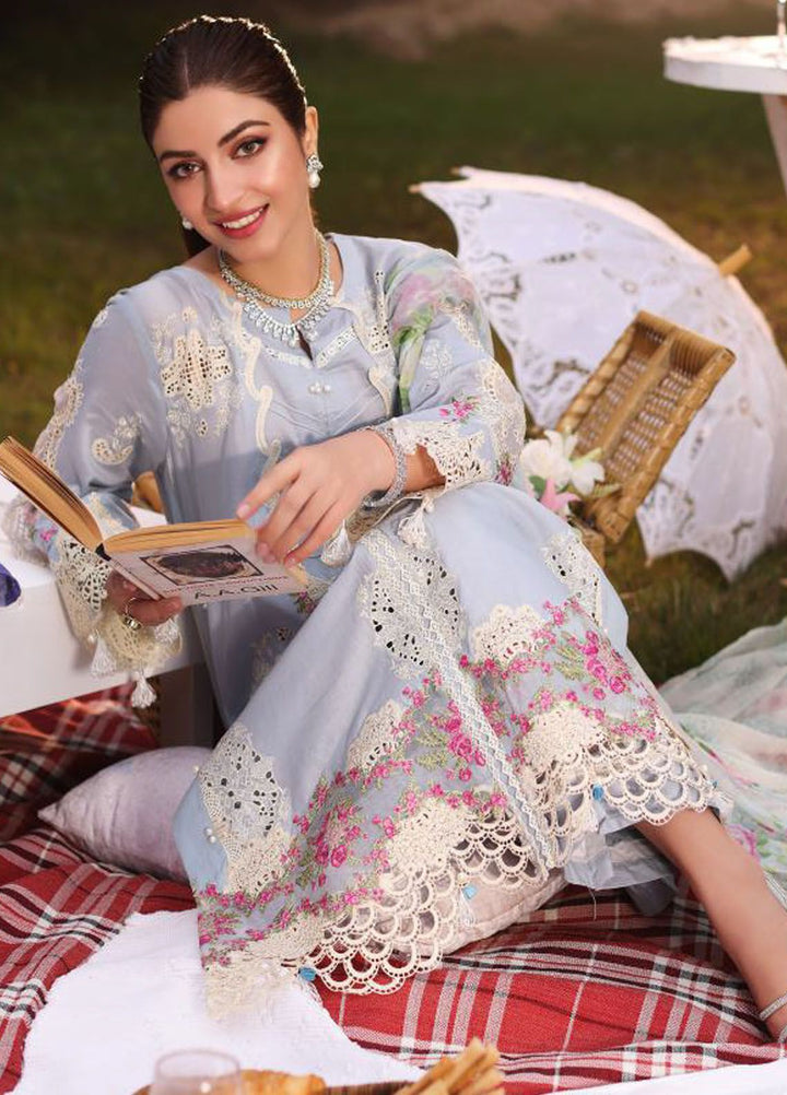 Kahf Embroidered Lawn Suit Unstitched 3 Piece KHF24FL KFL-08 A Firuza - Luxury Summer Collection