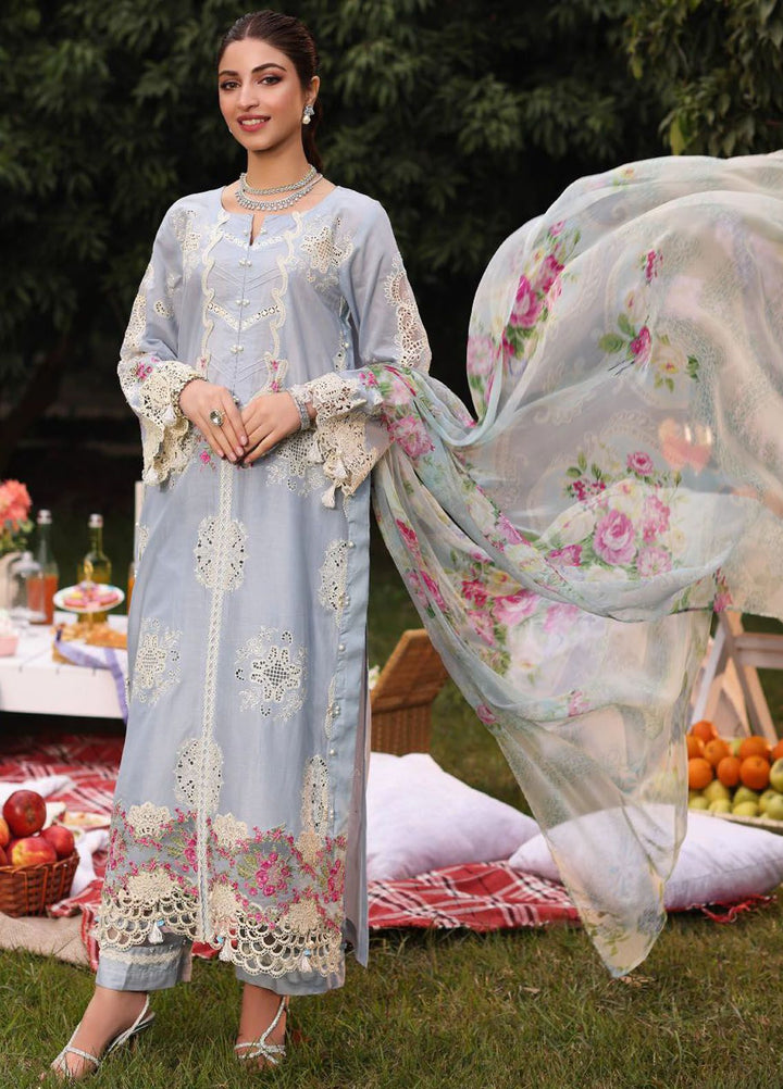 Kahf Embroidered Lawn Suit Unstitched 3 Piece KHF24FL KFL-08 A Firuza - Luxury Summer Collection