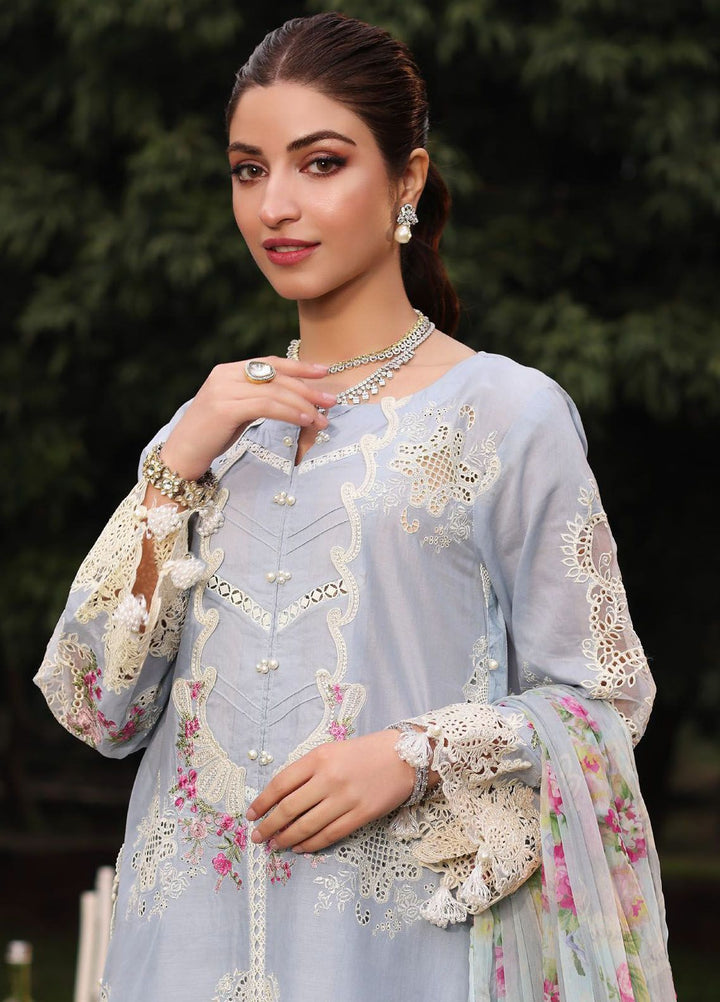Kahf Embroidered Lawn Suit Unstitched 3 Piece KHF24FL KFL-08 A Firuza - Luxury Summer Collection