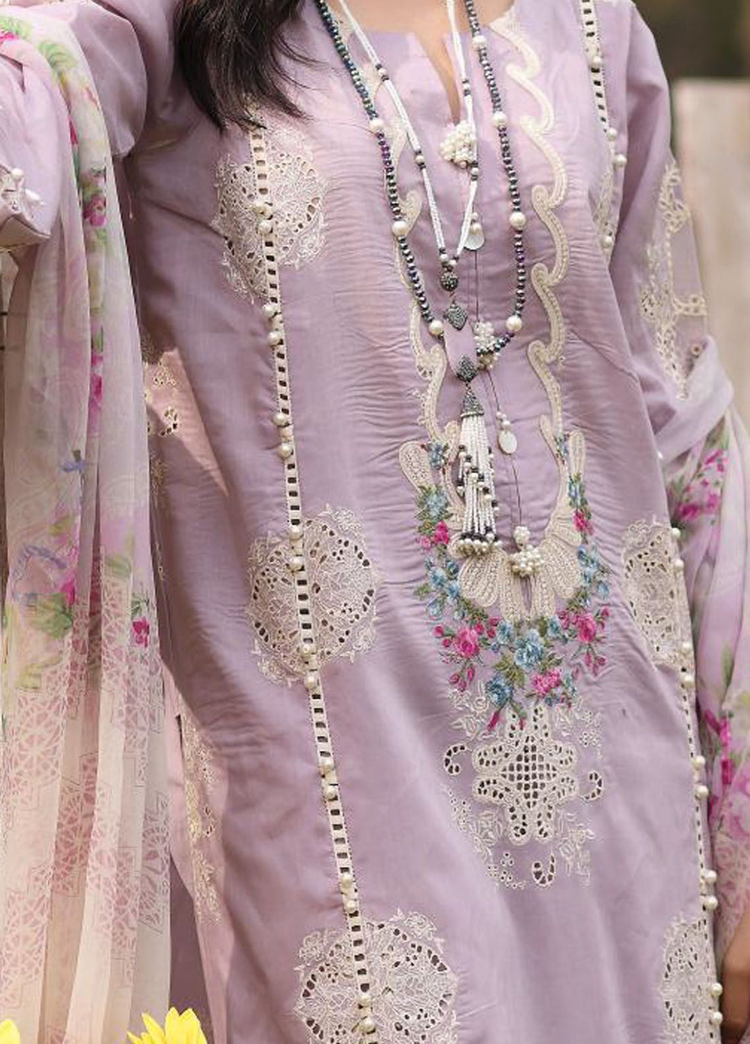 Kahf Embroidered Lawn Suit Unstitched 3 Piece KHF24FL KFL-08 B Elaya - Luxury Summer Collection