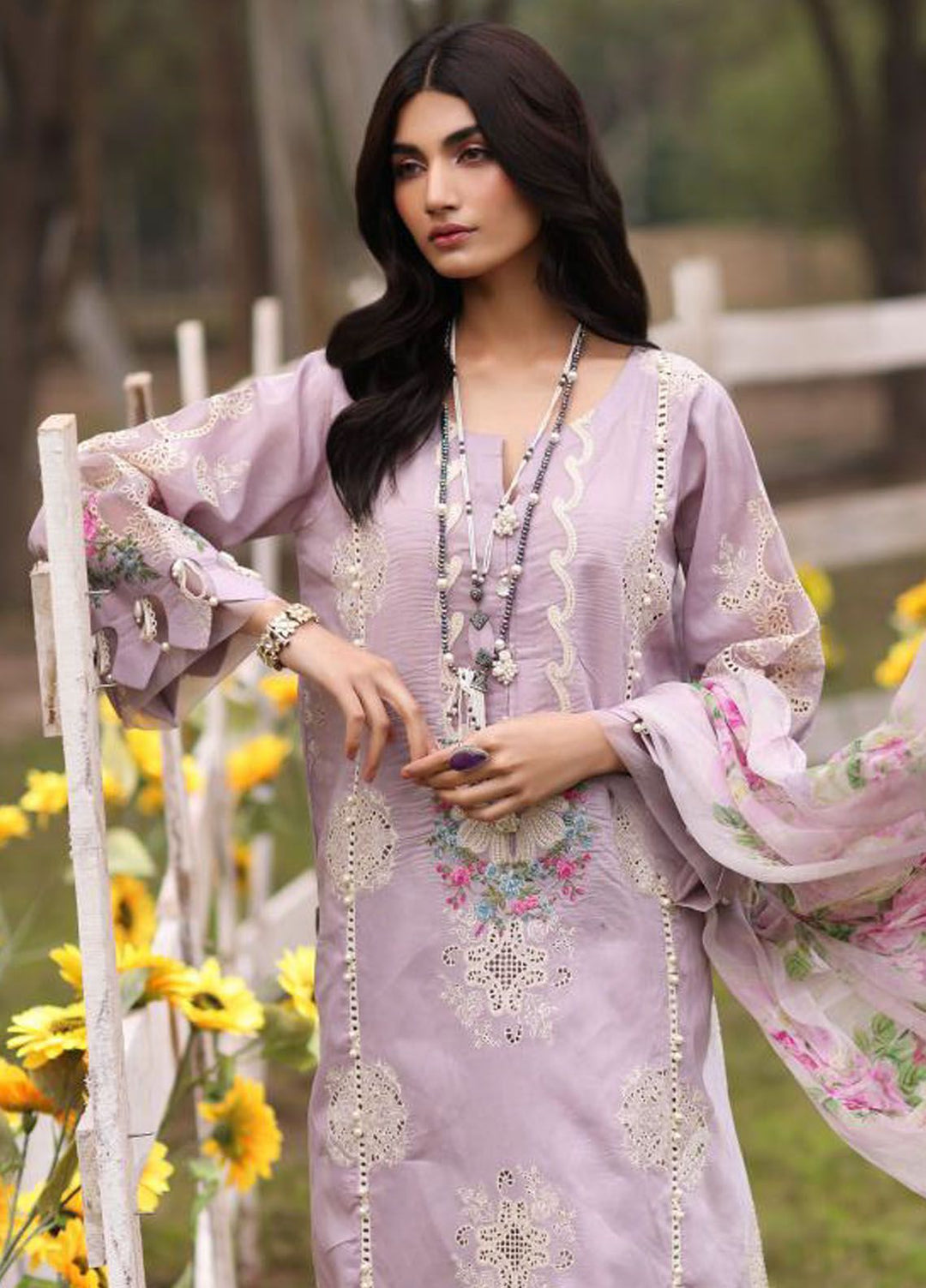 Kahf Embroidered Lawn Suit Unstitched 3 Piece KHF24FL KFL-08 B Elaya - Luxury Summer Collection