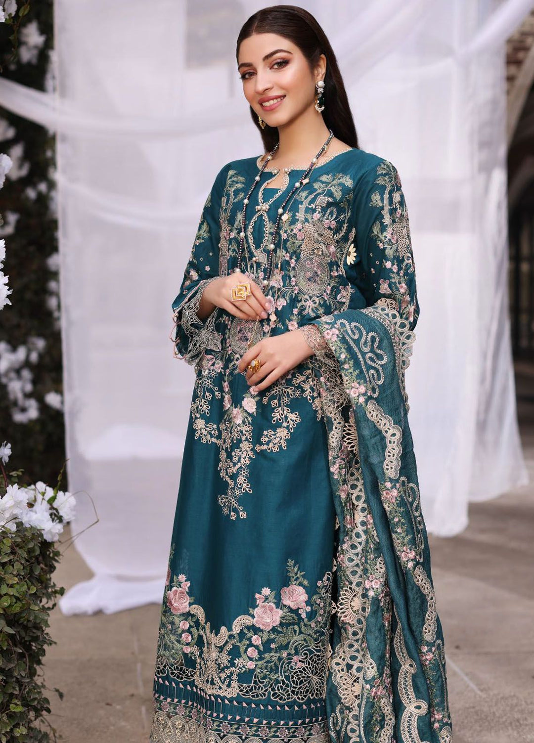 Kahf Embroidered Lawn Suit Unstitched 3 Piece KHF24FL KFL-09 A Bano - Luxury Summer Collection