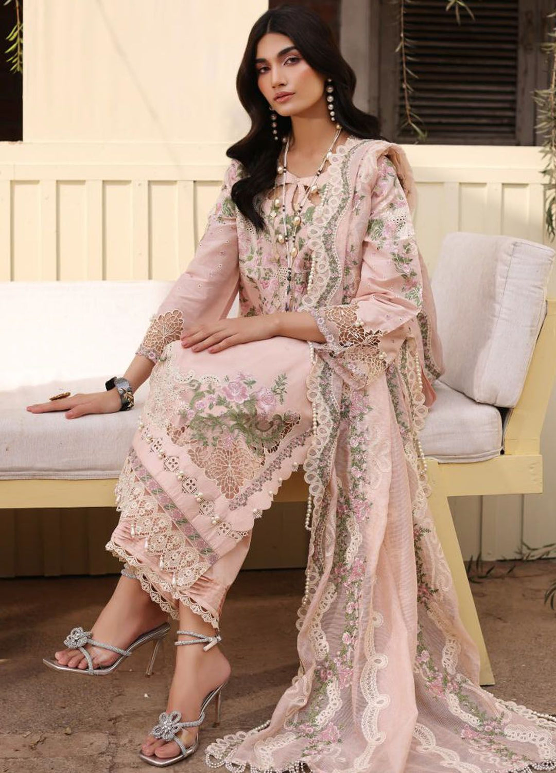 Kahf Embroidered Lawn Suit Unstitched 3 Piece KHF24FL KFL-09 B Nora - Luxury Summer Collection