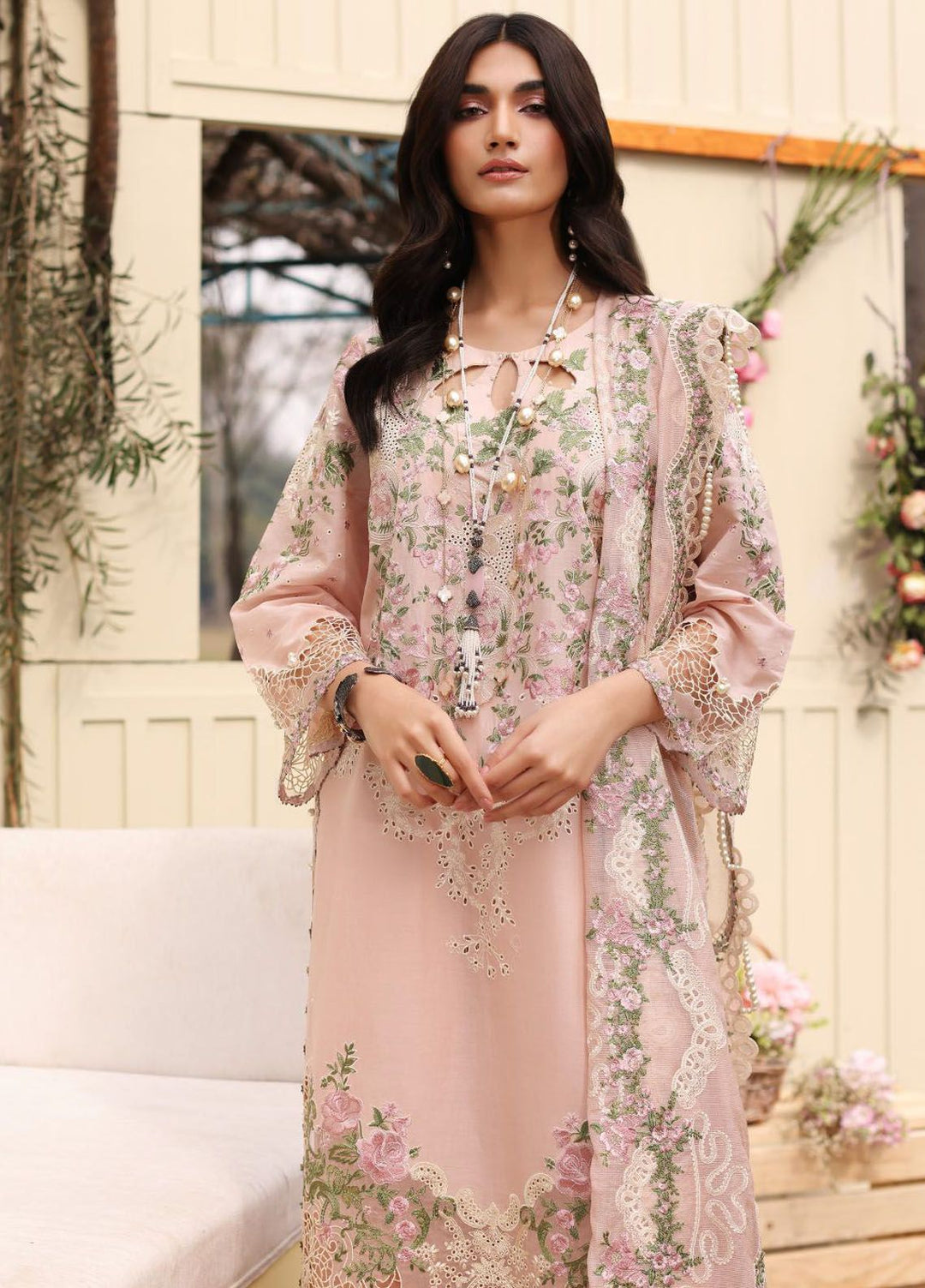 Kahf Embroidered Lawn Suit Unstitched 3 Piece KHF24FL KFL-09 B Nora - Luxury Summer Collection