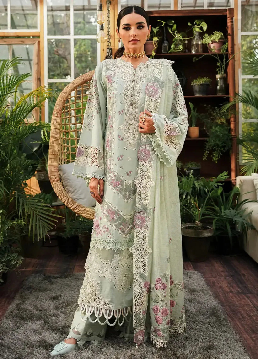 Kahf Embroidered Lawn Suit Unstitched 3 Piece KHF24L KLE-1A - Luxury Collection