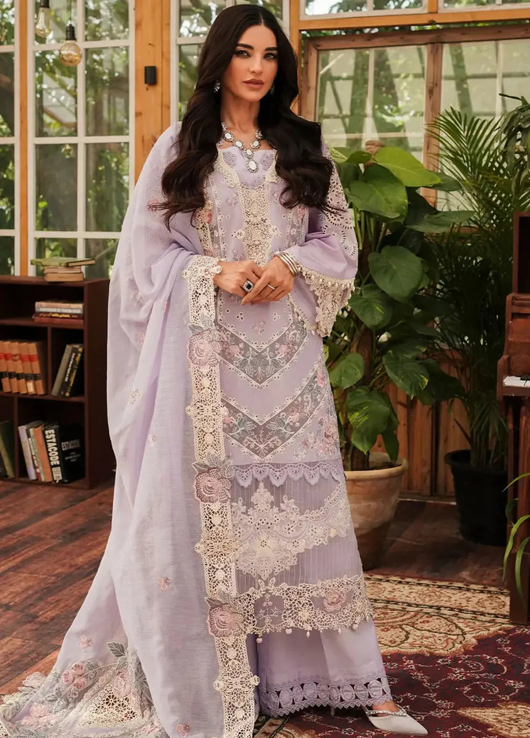 Kahf Embroidered Lawn Suit Unstitched 3 Piece KHF24L KLE-1B - Luxury Collection