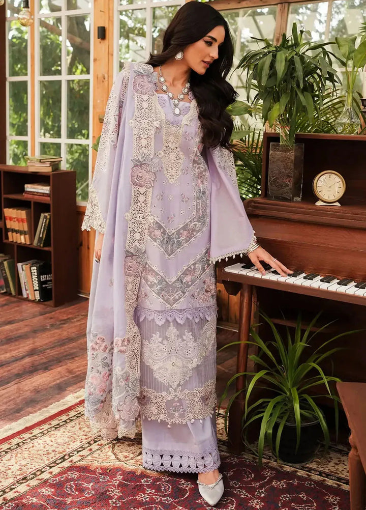 Kahf Embroidered Lawn Suit Unstitched 3 Piece KHF24L KLE-1B - Luxury Collection