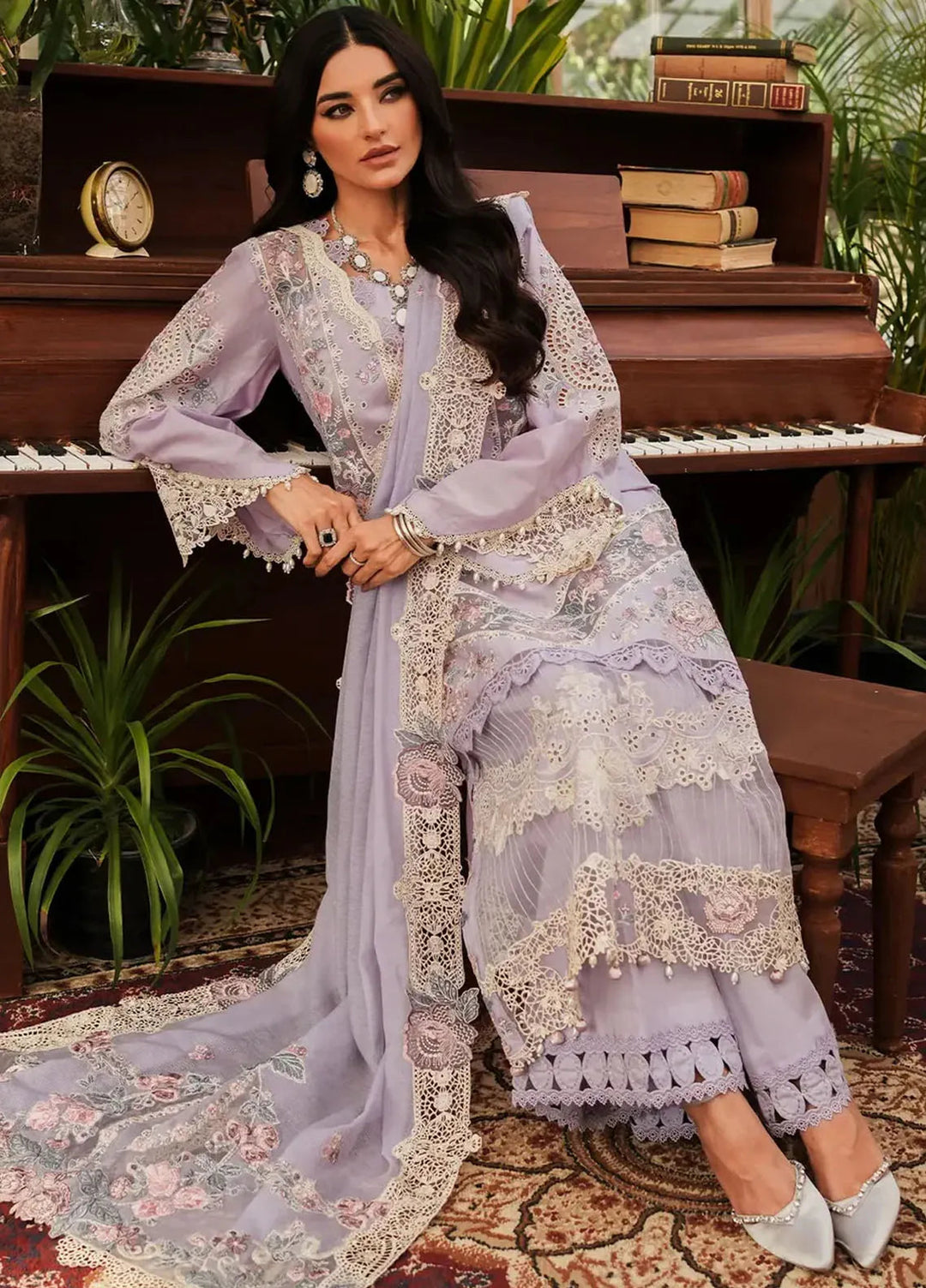 Kahf Embroidered Lawn Suit Unstitched 3 Piece KHF24L KLE-1B - Luxury Collection