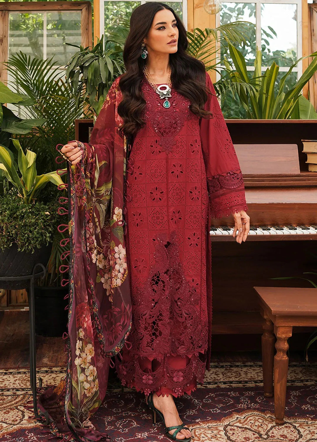Kahf Embroidered Lawn Suit Unstitched 3 Piece KHF24L KLE-4 - Luxury Collection