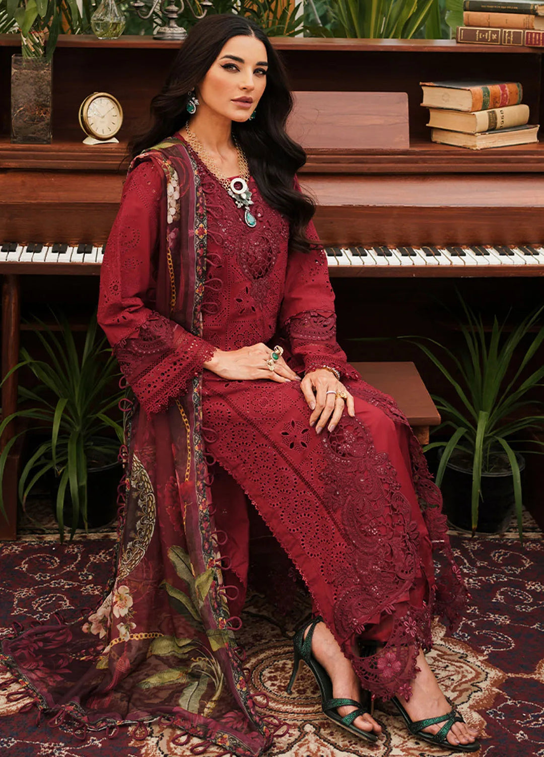 Kahf Embroidered Lawn Suit Unstitched 3 Piece KHF24L KLE-4 - Luxury Collection